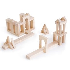 Дерев'яні кубики "Unit Blocks. Геометричні форми" з нефарбованого дерева , 56 штук - Guidecraft