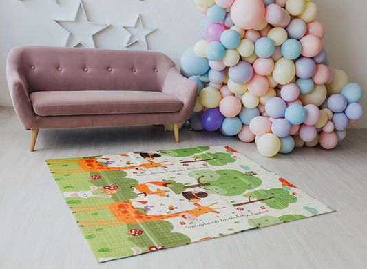 Дитячий двосторонній, складний килимок "Весела жирафа та Загадковий ліс", 150х180x1 см - POPPET