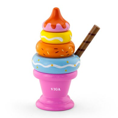 Іграшкові продукти "Дерев'яна пірамідка-морозиво", рожевий - Viga Toys